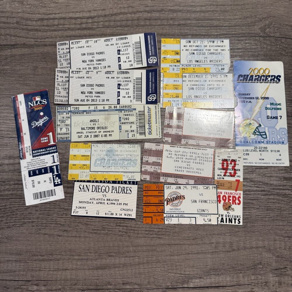 Lot of 13 Baseball Ticket Stubs 90s 2000s Jack Murphy Stdm) Padres Chargers